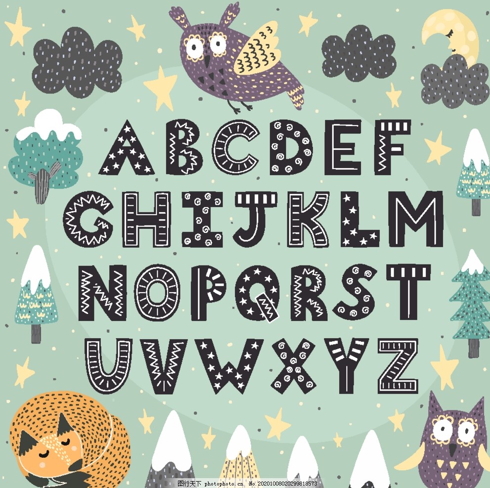 可爱卡通英文字体图片_背景纹理_背景底纹-图行天下素材网