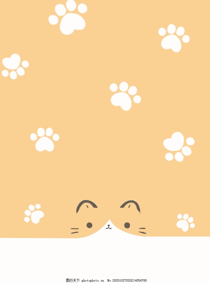 小清新芒果黄色猫咪肉球爪印可爱图片 背景底纹 底纹边框 图行天下素材网