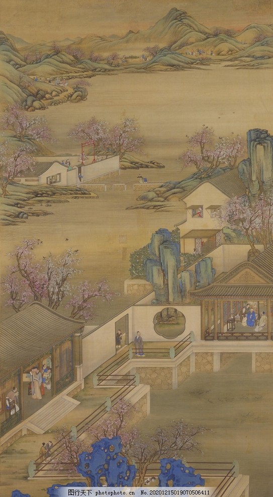 雍正十二月行乐图三月赏桃图片 绘画书法 文化艺术 图行天下素材网