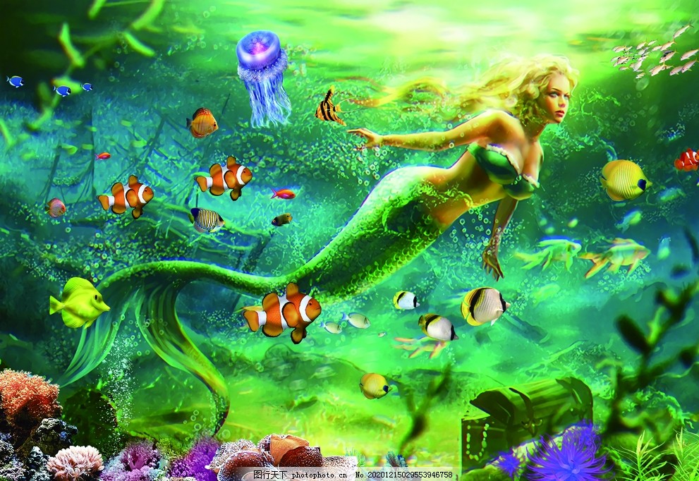 海底世界美人鱼壁纸装饰画背景图片 设计案例 广告设计 图行天下素材网